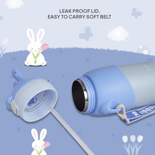 Image of Cello Bunny Kids Stainless Steel Flask 500ml, Blue | Double Walled Vacuum Insulated Technology | One Click Push Button to Open | Ideal for School, Sports, Picnics