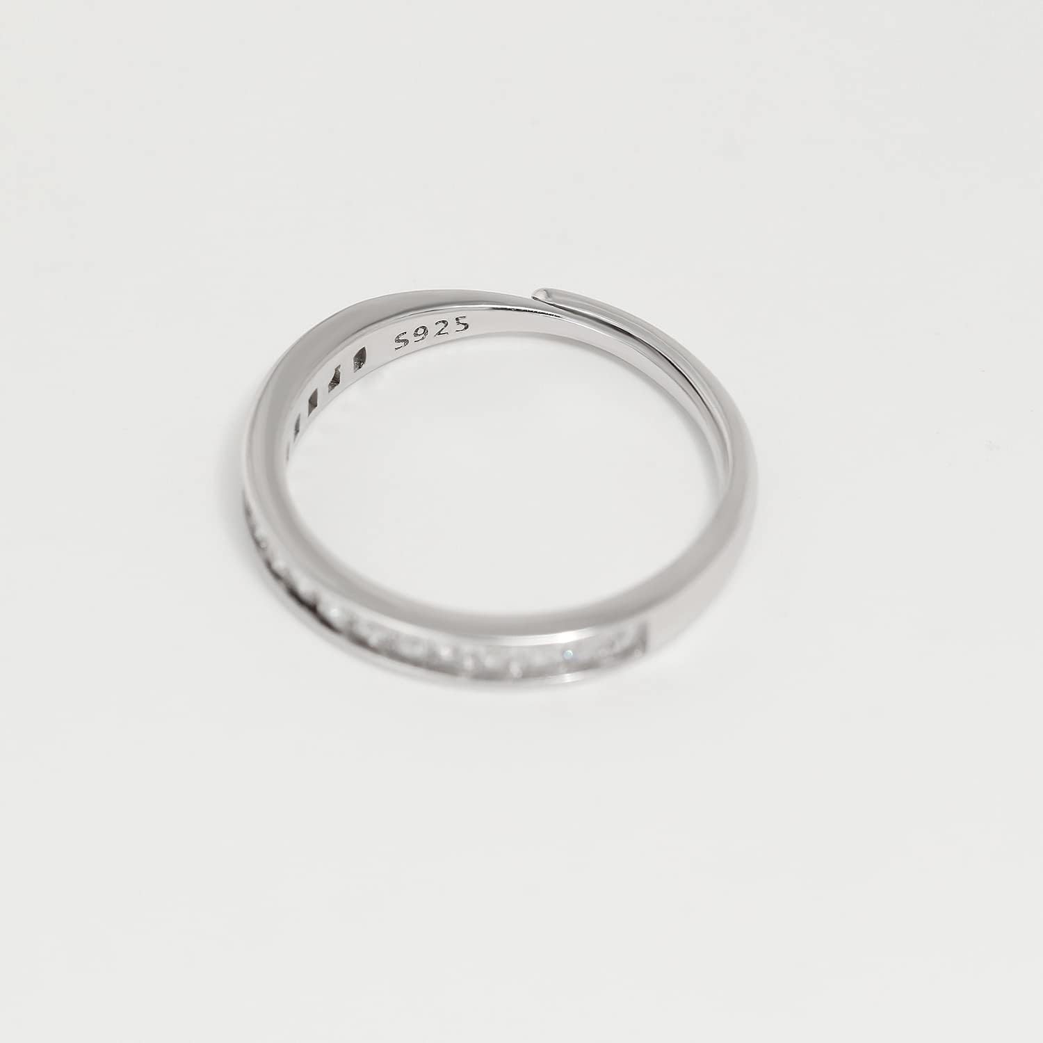 Meissa 925 Sterling Silver Diamond Wedding Band Channel Set Baguette Cut Diamond Statement Ring Simple Bridal Promise Ring Size Adjustable