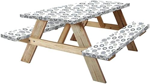 KENOBE 6ft Picnic Table and Bench Fitted Cover, 3-Piece Set, Flannel Backing Elastic Edge Waterproof Wipeable Plastic Cover Fitted Vinyl Tablecloth for Home Goods Indoor Outdoor Patio,Flywheel