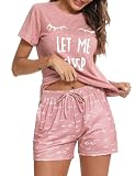 Uniexcosm Pijama de Mujer Verano Conjunto de Algodón Manga Corta y Cuello Redondo Ropa de Dormir y de Casa Casual,M
