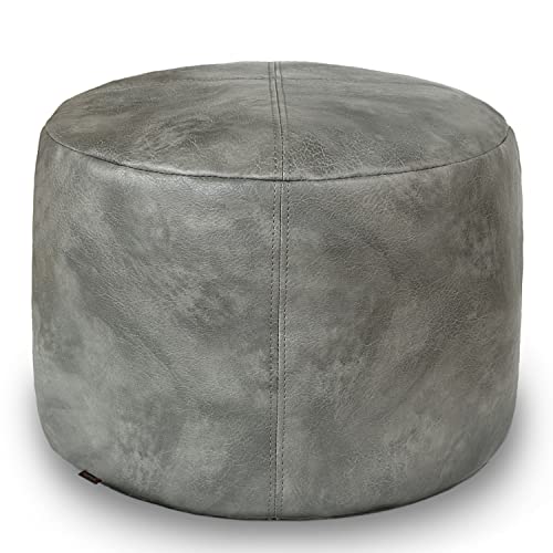 Thgonwid Unstuffed Faux Leather Pouf Cover, Handmade Footstool Ottoman Storage