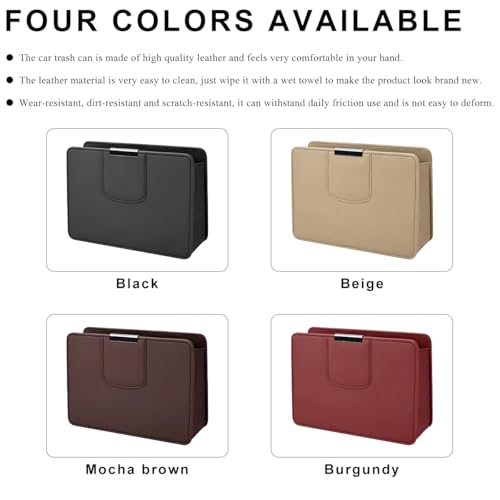 Image of Car Trash Can, Leather Magentic Vehicle Garbage Organizer with One Roll Trash Bag, Foldable Waterproof Dustbin Litter Container Mini Sotrage Bag for Car Truck SUV (Brown)