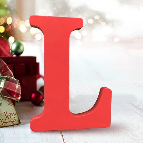 Image of AOCEAN 6 Inch Red Wood Letters Unfinished Wood Letters for Wall Decor Decorative Standing Letters Slices Sign Board Decoration for Craft Home Party Projects (L)