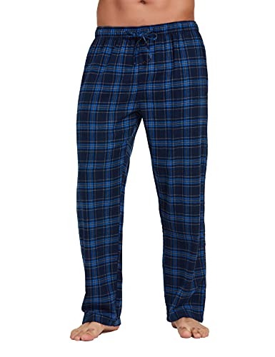 YINC Men's 100% Cotton Super Soft Flannel Pajama Pants,Aqua Grey Tartan, XX-Large