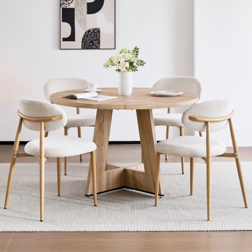 Image of 47 inch Round Dining Table Set with 4 【Metal】Chairs for Dining Room, Kitchen