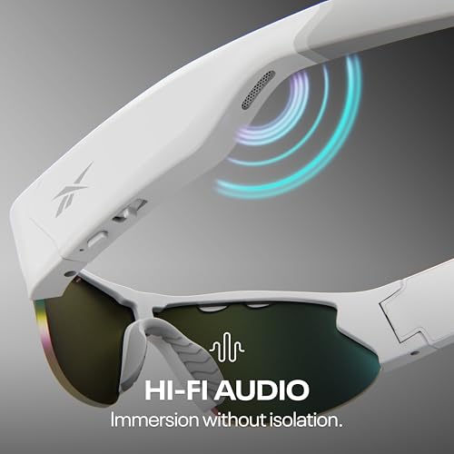 Image of Reebok Flash Smart Audio Sunglasses, Berry Mirror Polarized Lens, Unisex, HiFi Bluetooth Sport Glasses with UV Protection - Powered by Lucyd