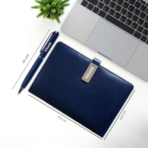 Image of Giftana Personalized Notebook Diary with Pen Gift Set for Men and Women, 2 in 1 Customized Office Diaries A5 Size Notebook, Diwali Gifts, Personalised New Year Corporate Gifts for Employees (Navy Blue)