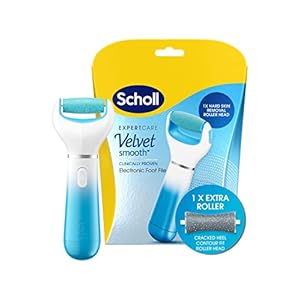 Scholl Velvet Smooth Electric Foot File with Cracked Heel Refill – Pedicure Foot File for Hard Skin and Callus Removal, Includes Velvet Smooth Roller and Cracked Heel Roller