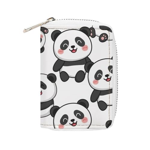 Womens Pu Leather Credit Card Holder Wallet, Compact Slim Zipper Card Organizer Cute Panda Cardholder Protector Case with 20 Slots