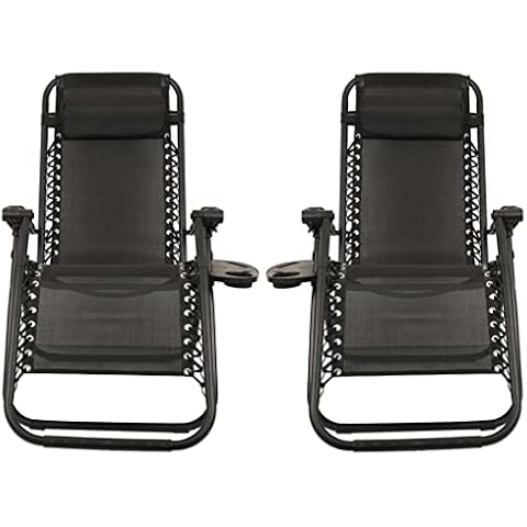 Xeo Home Sunloungers Zero Gravity Chair with Cup Holder, Folding Recliner Outdoor Patio Sun Loungers furniture set, Deck Chairs, Ideal for Pool, Outdoor Beach and Garden, Terrace (Black) Cover