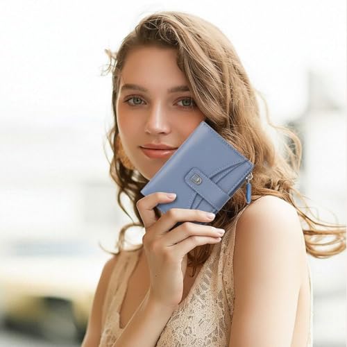 Image of Small Wallets for Women Vegan Leather Bifold Card Holder with Zipper Pocket