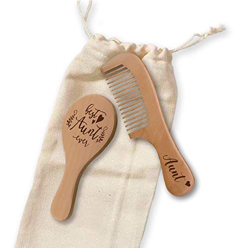 Warehouse No.9 Natural Wood Hand Made Hand Held Mirror Comb Set, Aunt Gift from Nephew and Niece, Best Aunt Ever, Gift for Aunt Birthday Christmas