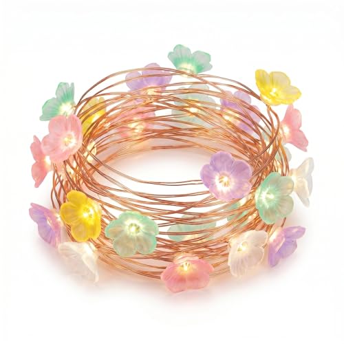Image of DiiWmme 2M Cherry Blossom Fairy Lights 20 LED Battery Operated Flower String Lights Indoor Decor for Bedroom Wedding Party Girls Room Christmas Gift (Macarons, 1Pack)