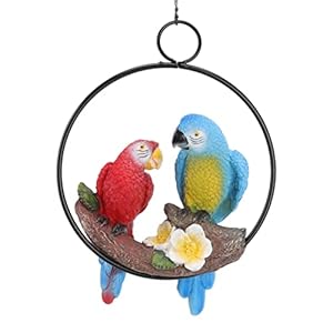 Ara Papageien Paar im Ring, Vogel Deko f&uuml;r Haus + Garten, 40cm | Geschenk-Figuren