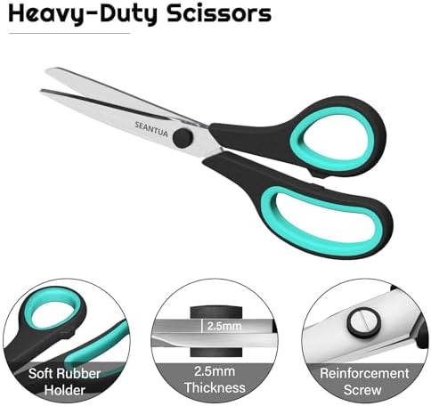 Scissors 3-Pack, 8'' Multipurpose Scissor with Ultra Sharp 2.5mm Thick Blades, Comfortable Handles, Heavy Duty Stainless Steel Scissor for Office Craft Home School Supplies, Right/Left Handed Scissors - 3