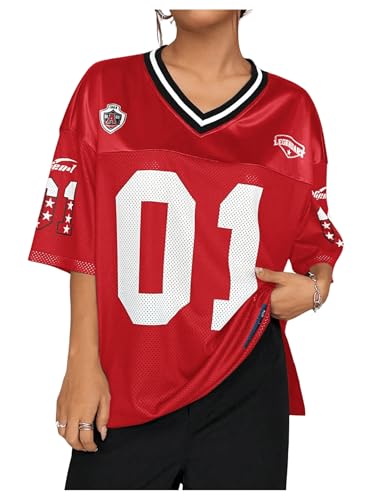 Floerns Women's Camo Print Team Sports T Shirts V Neck Basketball Jersey Tee Shirts