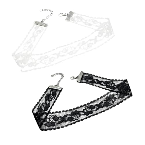 Zaxomum Black White Wide Lace Choker Set for Women Vintage Gothic Choker with Adjustable Extender Chain Hollow Lace Collar Necklace for Halloween/Cosplay/Lolita