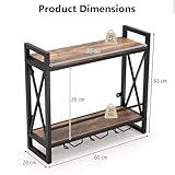 GiantexUK Wall Mounted Wine Rack, 2/3-Tier Metal Frame Wine Storage Shelf Rack with Glass Holders, Floating Champagne Bottle Display Holder for Kitchen Dining Living Room Bar (2-Tier, 60 x 20 x 55cm) - Image 6