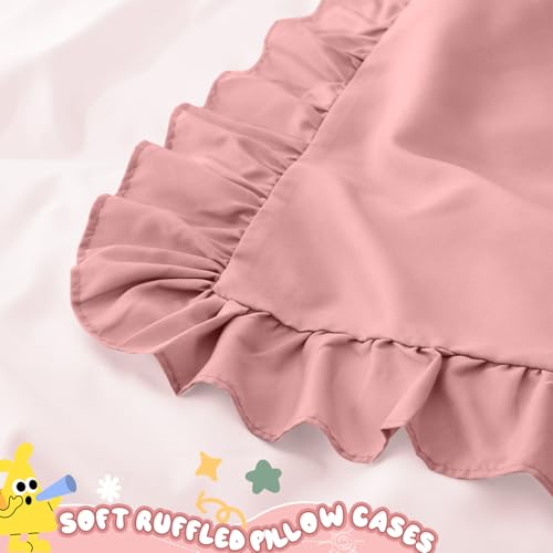 Image of 13 inchx18 inch Toddler Pillow Cases Set of 2, Pink | Ruffled Pillow Shams Brushed Microfiber Nursery Pillow Cover for Boys Girls, Soft Breathable Machine Washable