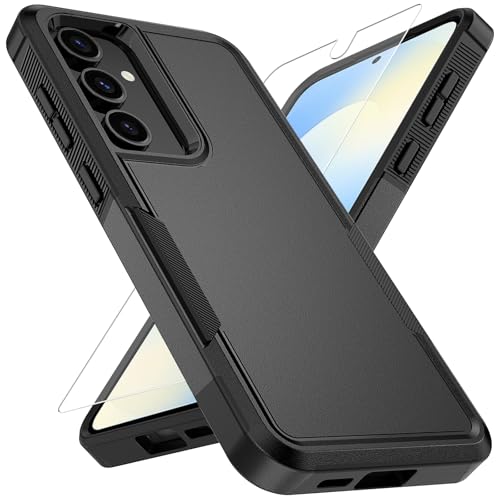 Vinve for Samsung Galaxy S25 FE Case with HD Screen Protector, Military-Grade Shockproof & Dual-Layer Protection, Anti-Slip Grip Design Phone Case, Black