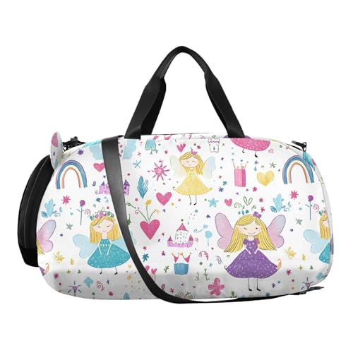 Duffle Bag for Boys or Girls with Shoes Compartment, Fairy Colorful Rainbow Sports Travel Bag Overnight2