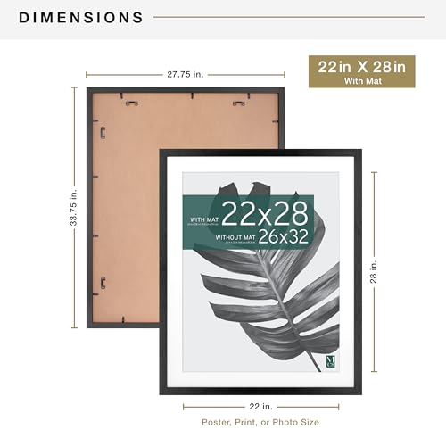 MCS Studio Gallery 26x32 Matted Poster Frame with 22x28 Picture Display, Black Woodgrain Vertical & Horizontal Wall Hanging Large Picture Frame for Photos, Posters & Art Prints (1-Pack)