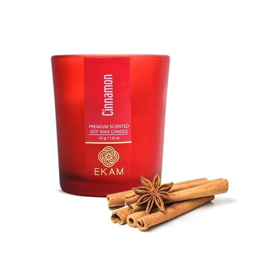 Image of EKAM Cinnamon Votive Soy Wax Scented Candle, 40 Grams, 10 Hours Burn Time| Long Lasting Premium Candles | Ideal for Home Decor | Gifting & Aromatherapy