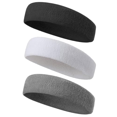 KOMUNJ Sports Headbands, Sweatband for Men Women Elastic Headbands for Running Bike, Jogging, Tennis, Football (Pack of 3
