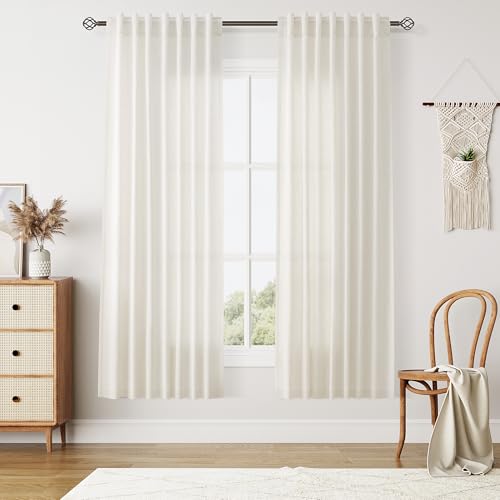 Nanspring Natural Linen Curtains 72 Inch Long 2 Panels for Living Room Semi Sheer Privacy Light Filtering Drapes Textured with Back Tab Rod Pocket for Bedroom Country Decorative Burlap Cream 50 x 72