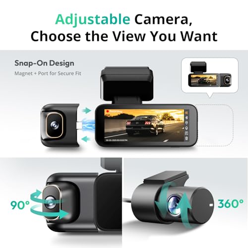 BOTSLAB G980H 4K 3-Channel Dash Cam Front Rear Inside, 360° Full Coverage, 3.18" Touch Screen, Free 128GB Card, 24/7 Parking Mode with Sentry & Time-Lapse, Voice Control, 5GHz WiFi, GPS, Night Vision — view 5