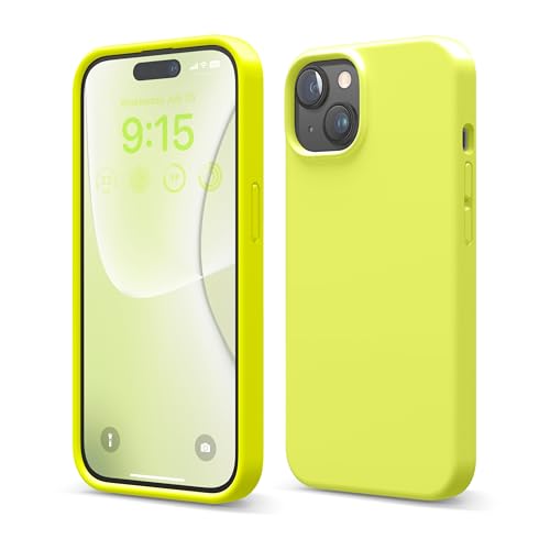elago Cover Silicone Liquido Compatibile con iPhone 15 Case, Custodia Silicone Premium, Protezione Completa [Struttura Antiurto a 4 Strati], Fodera in Morbida Microfibra Antigraffio (Giallo Neon)