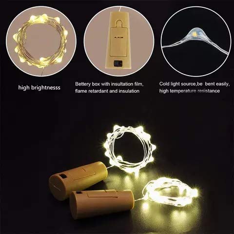 Image of Pack of 5 / 2Mtr / 20 LED's Battery Operated Wine Bottle Magic Fairy String /Strip Cork Light with Copper Wire for DIY Lights for Bottle, Indoor /Outdoor, Home Decoration (WW /Cork Light)