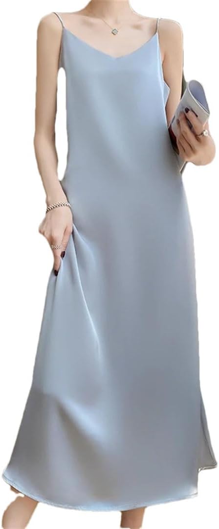 Woman Silk Spring/Summer Sleeveless V-Neck Vest Slip Skirt with Dress