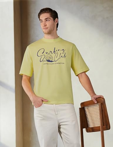 Image of United Colors of Benetton Men's Letter Print Oversized Fit T-Shirt