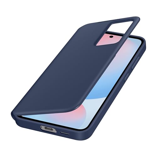 Image of Samsung Galaxy S24 FE Wallet Phone Case, Protective Cover with Smart Small Screen View, Finger Tap Control, Slim Design, Card Holder Pocket, US Version, Blue