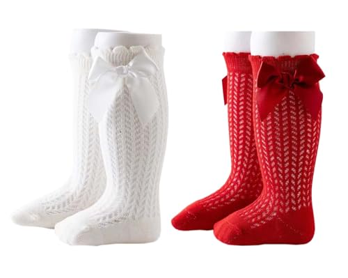 Cotton Mesh Socks for Baby Girls Knee High Sock with Bow Infant Toddler Summer Stocking Non-slip Long Dress Sock PWZ10