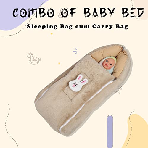 Image of VOIDROP Velvet Camel Baby Carry Bed Infant Lounger Sleeping Bag 2 in 1 for New Born Babies (0-12 Months) Baby Fur Material Portable Travelling Bed for Baby in Large Size (Lx40 Bx37 HX10)