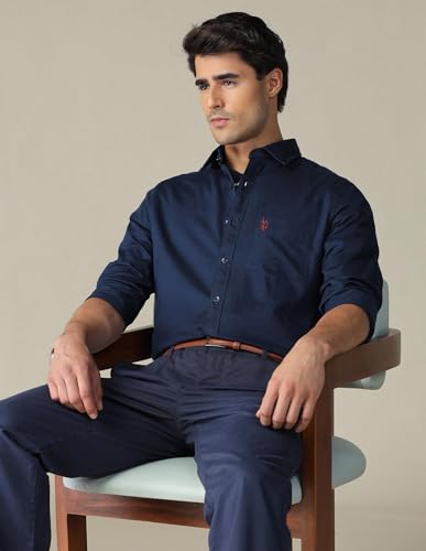 Image of U.S. Polo ASSN. Solid Tailored Fit Cotton Shirts for Men - 100% Cotton, Full Sleeve Mens Casual Shirts