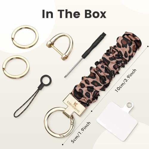 Image of Scrunchie Keychain Wristlet, Key Chain for Car Keys with D Ring, Stretchy Phone Charms with Tether Tab for Women.