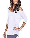 STYLEWORD Women's Three-Quarter Sleeves Off Shoulder Casual Shirt Tops(White,XL)