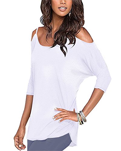 STYLEWORD Women's Long Sleeve Round Neck Lace Tunic Top Button Up Henley Shirts Casual Blouse Dress for Leggings(White-099-XL)