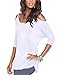 STYLEWORD Women's Three-Quarter Sleeves Off Shoulder Casual Shirt Tops(White,L)
