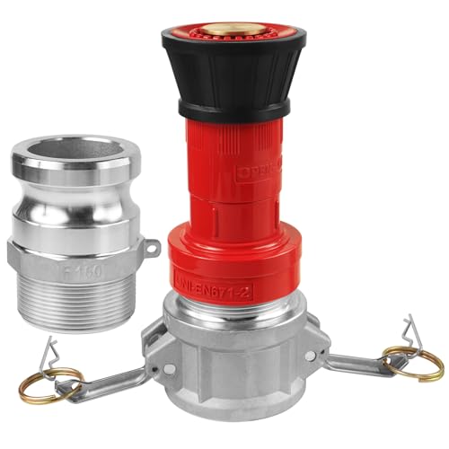 Fire Hose Nozzle 1-1/2 inch NPSH Heavy-Duty Industrial Fire Hose Constant Flow Fog Nozzle with 2pcs 1.5 Aluminum Camlock Fitting Coupling Equipment