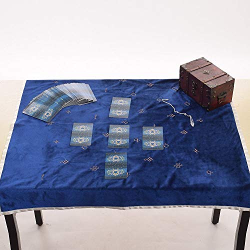 Graceart Large 31"X31" Altar Tarot Table Cloth Astrology Embroidered Velet Table Cover With Tarot Pouch (Blue) #TOP3