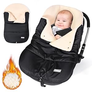 Orzbow Fußsack Babyschale Winter, Universell Einschlagdecke Babyschale Winter mit Verstellbarem Kragen, Warmes Berbervlies Futter, Reißverschluss, passend für Maxi-Cosi, Cybex, Römer usm. (Schwarz)