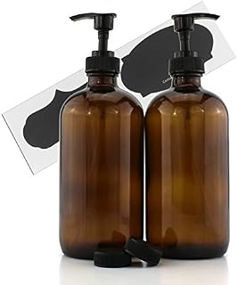 Cornucopia Brands 16-Ounce Amber Glass Bottles w/Pump Dispensers (2-Pack); Refillable Lotion Liquid Soap