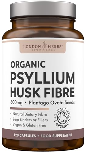 London Herbs Organic Psyllium Husk 1200mg - 120 Vegan Capsules