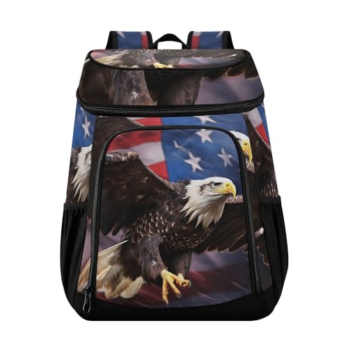 Bald Eagle American Flag Wing Cooler Backpack Cooler Insulated Leak Proof Lunch Backpack 36 Cans Waterproof Soft for Men Women Picnic Hiking Camping Beach
