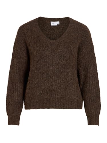 Vila mpe col en V L/S Knit Top-Noos, Chocolat, XL