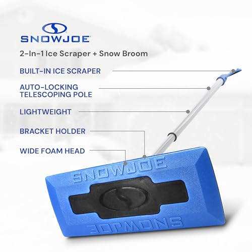 Image of Snow Joe 18 inch Telescoping Snow Broom & Ice Scraper for Cars, No-Scratch Foam Brush - Long and Extendable Ice Removal Tool for Car Window and Automotive Windshield, SJBLZD
